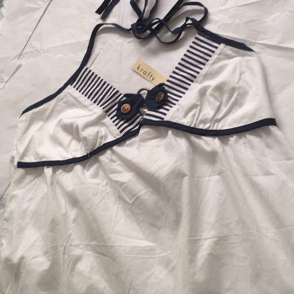 White & Navy spaghetti strap, halter, cotton top. Size Large. NWT - Picture 4 of 10